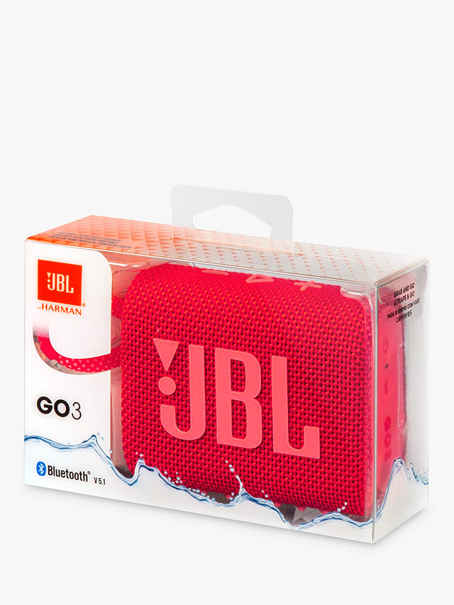 JBL Go 3 Bluetooth Waterproof Portable Speaker, Red