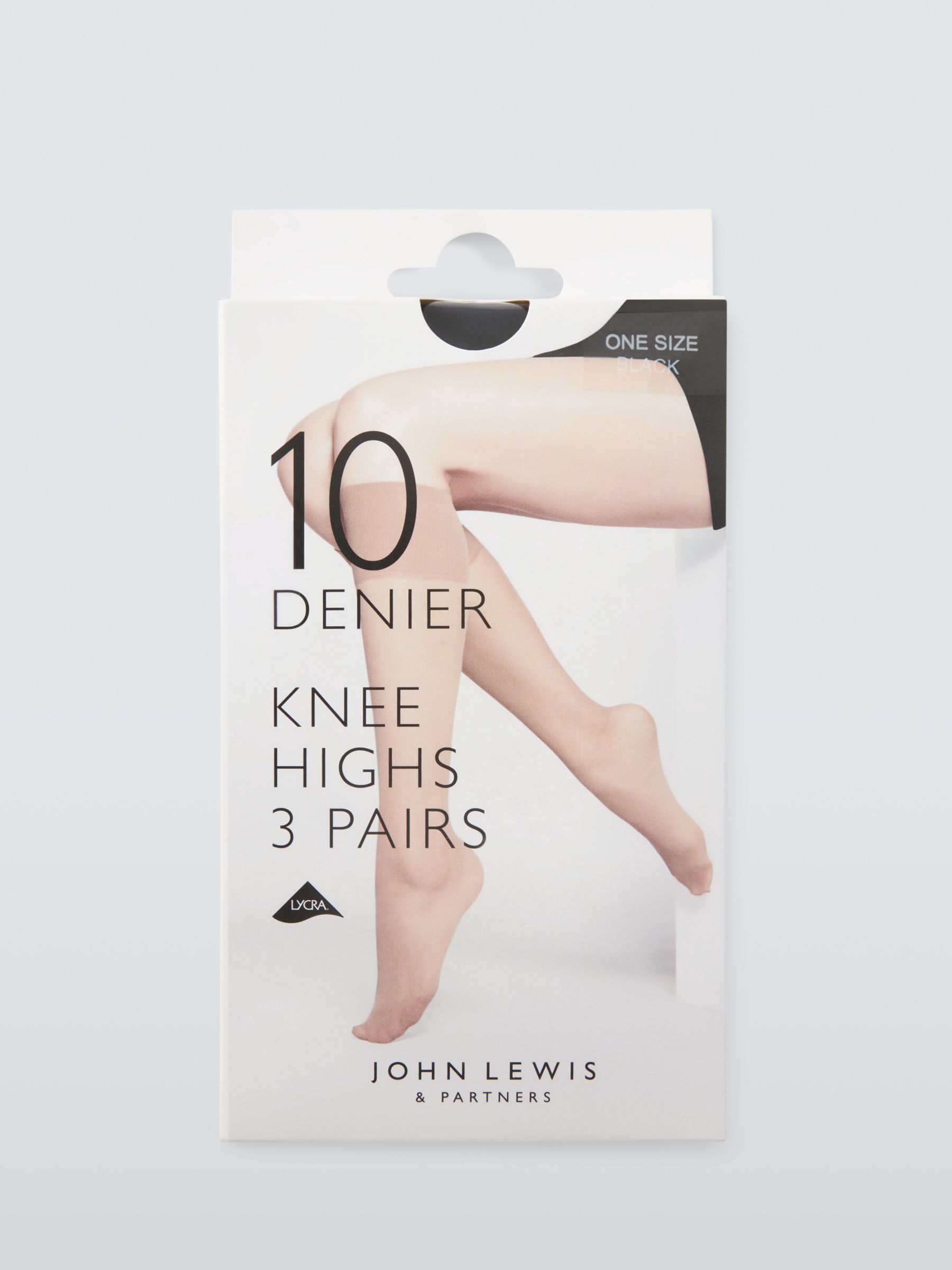 John Lewis 10 Denier Knee-High Tights, Pack of 3, Black