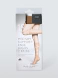 John Lewis 20 Denier Medium Support Knee High Tights, Pack of 2, Caramel