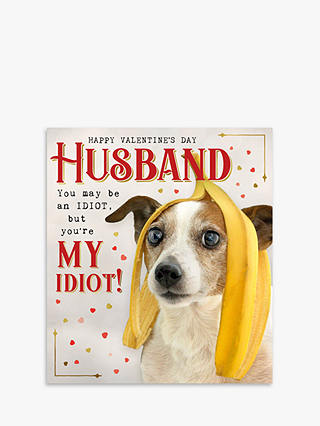 Pigment Dog with Banana On Head Husband Valentine's Day Card