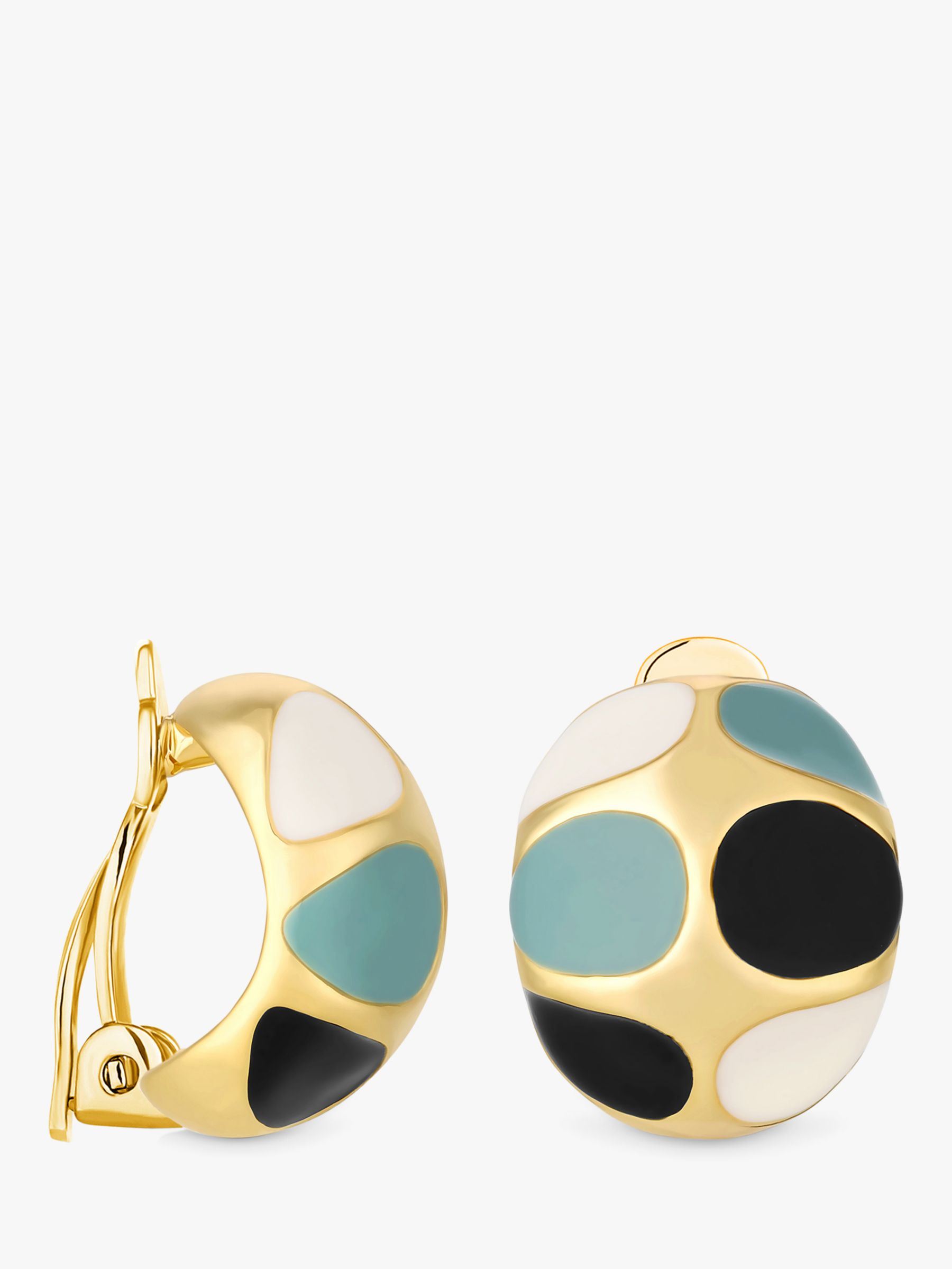 Jon Richard Gold Plated Blue Tonal Enamel And Polished Clip-On Earrings, Gold