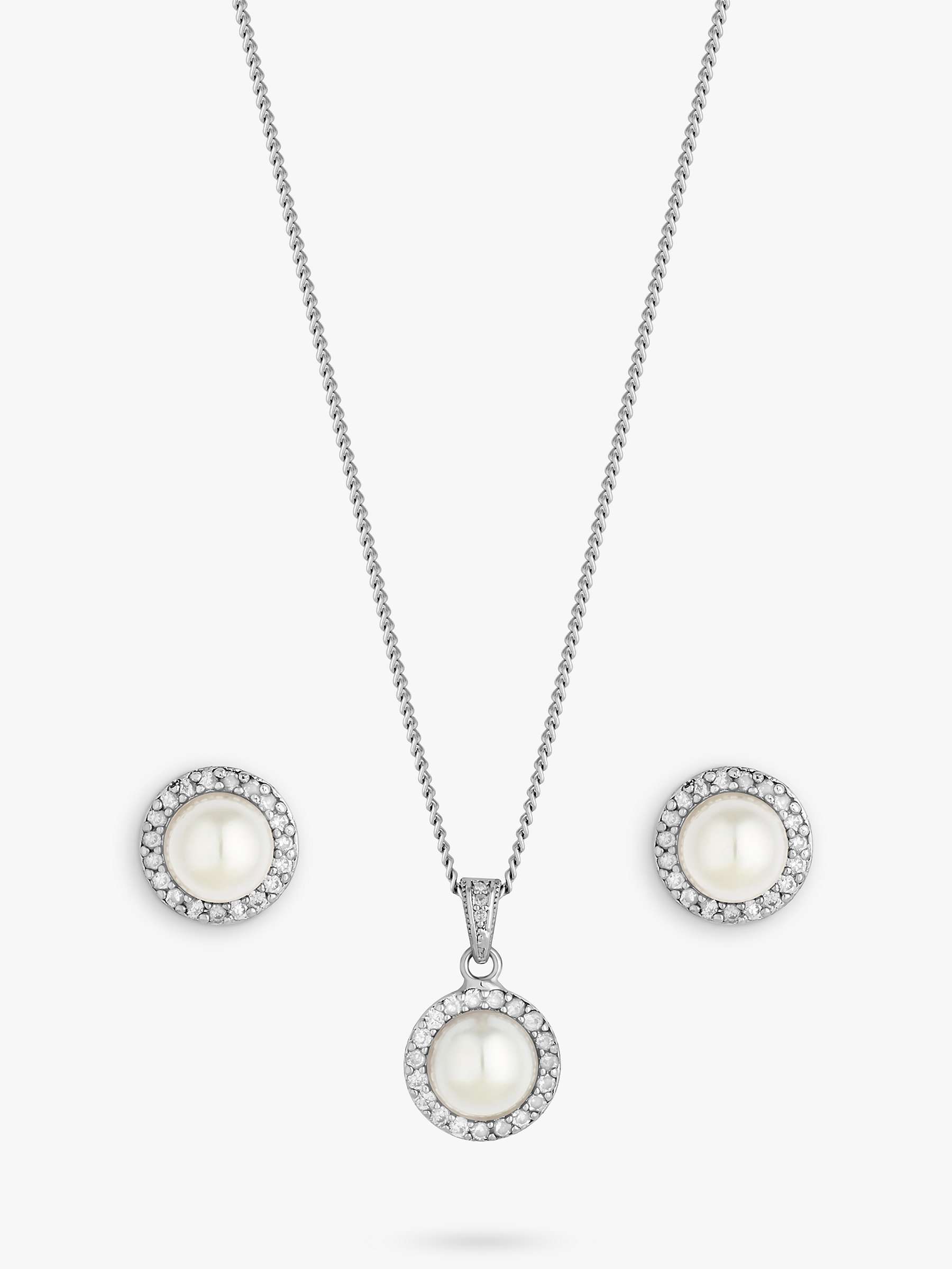 Buy Jon Richard Rhodium Plated Cubic Zirconia And Pearl Jewellery Set, Silver Online at johnlewis.com