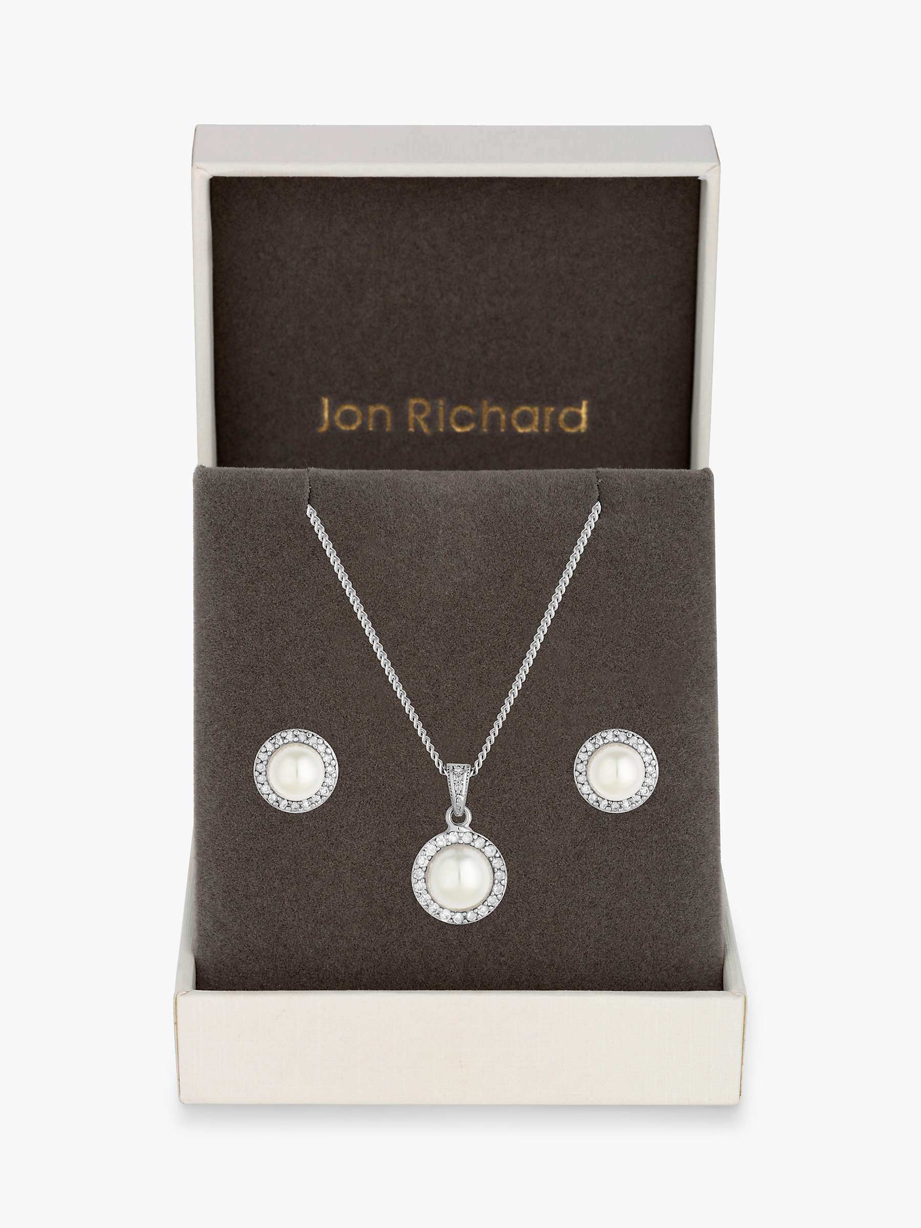 Buy Jon Richard Rhodium Plated Cubic Zirconia And Pearl Jewellery Set, Silver Online at johnlewis.com