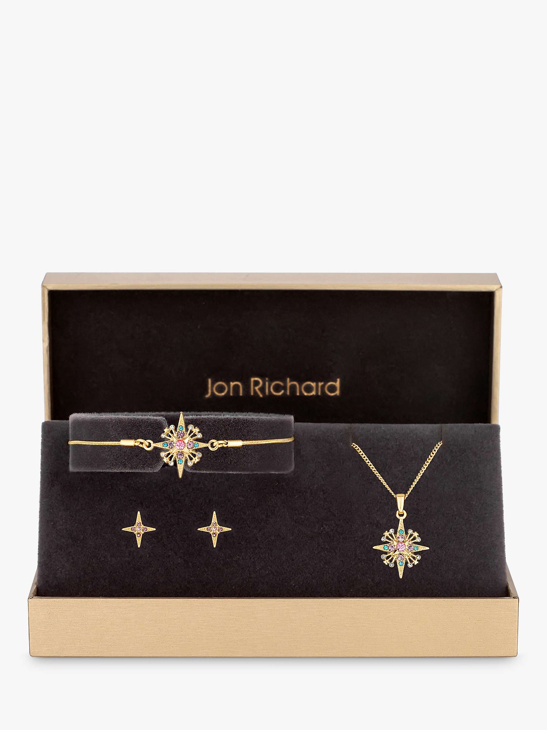 Buy Jon Richard Starburst Cubic Zirconia Bracelet, Stud Earrings and Pendant Necklace Jewellery Set, Gold/Multi Online at johnlewis.com