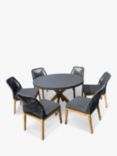 Suntime Seville 6-Seater Round Garden Dining Table & Chairs Set, Dark Grey
