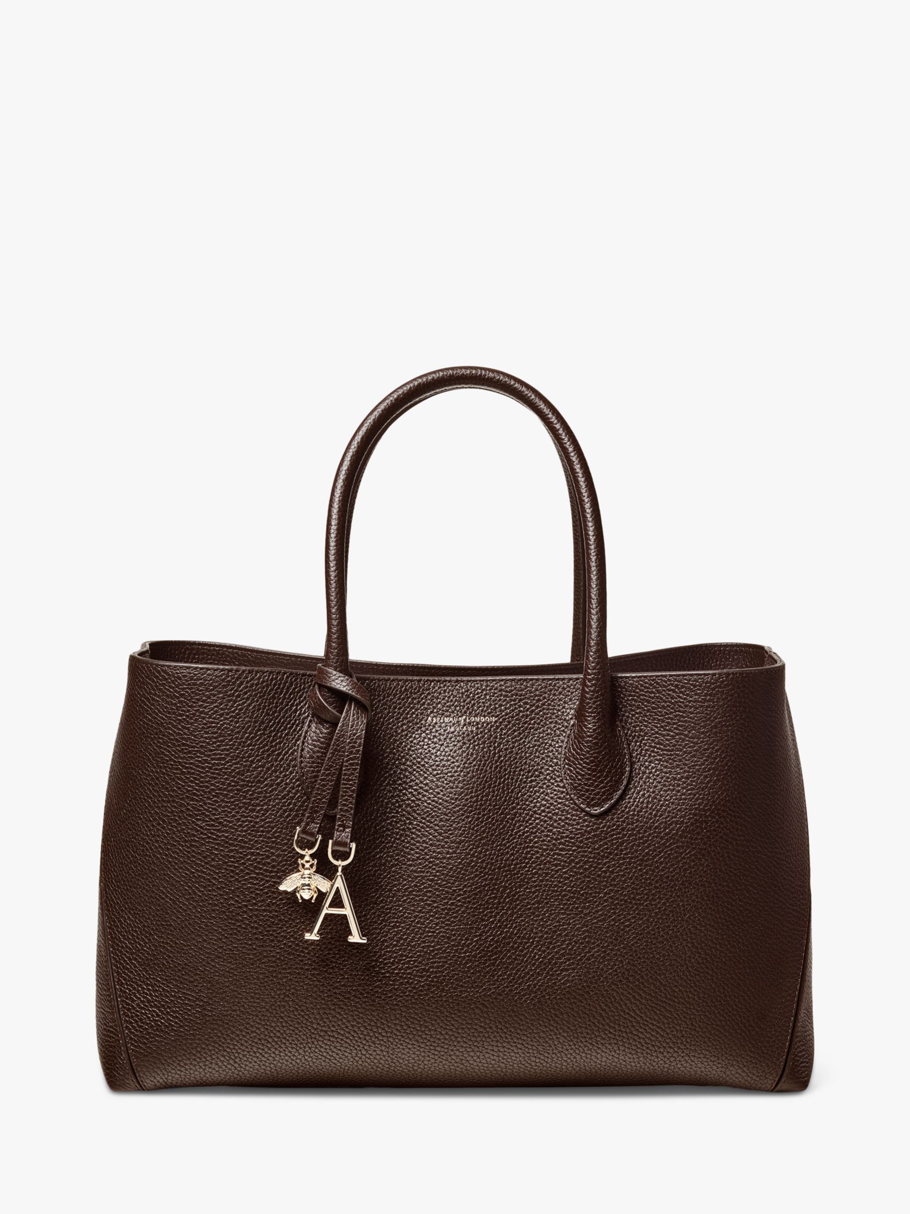 Aspinal of London Leather London Tote Bag, Chocolate at John Lewis ...