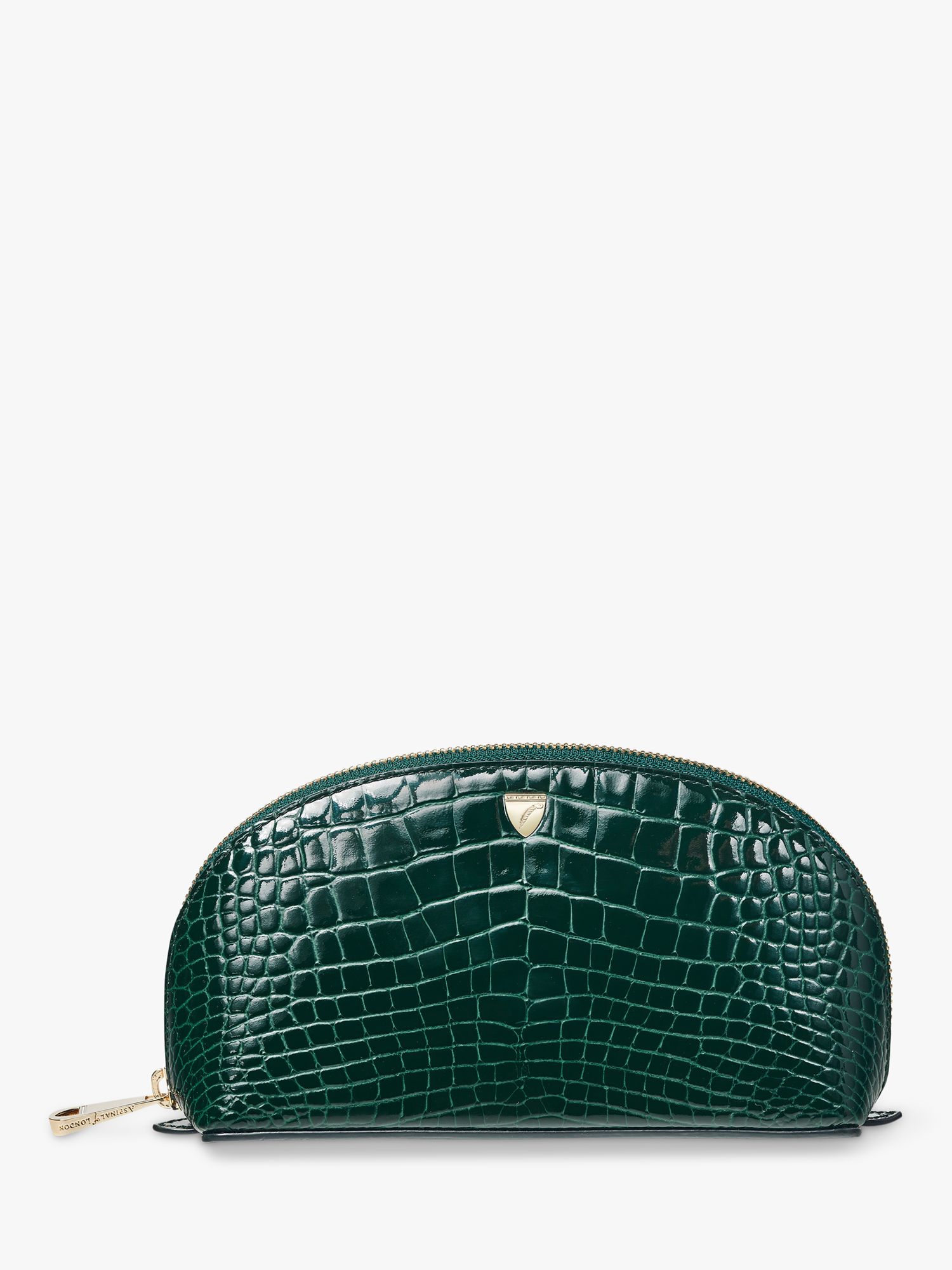 Aspinal of London Small Croc Effect Leather Cosmetic Case, Evergreen 1