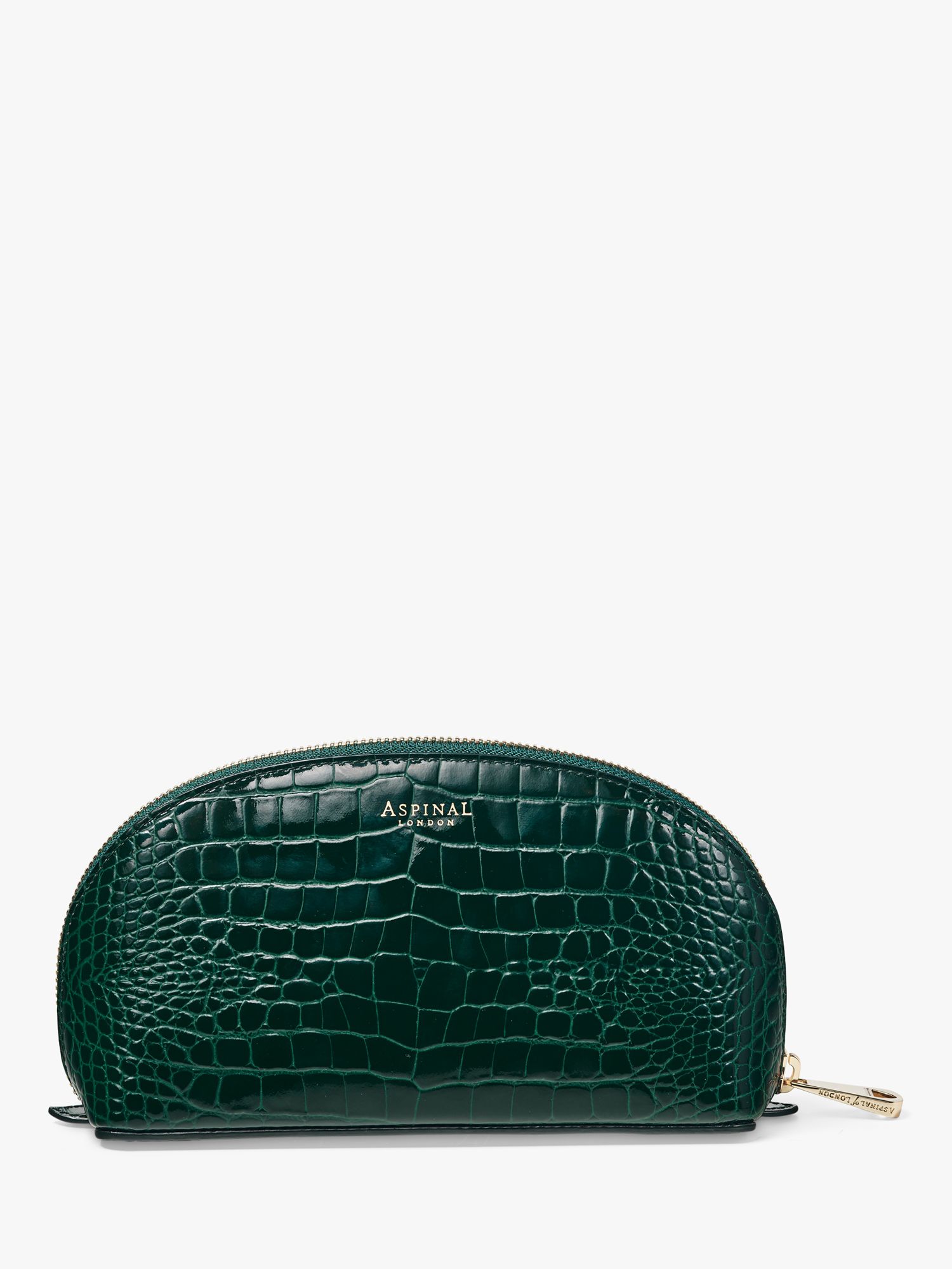 Aspinal of London Small Croc Effect Leather Cosmetic Case, Evergreen 2