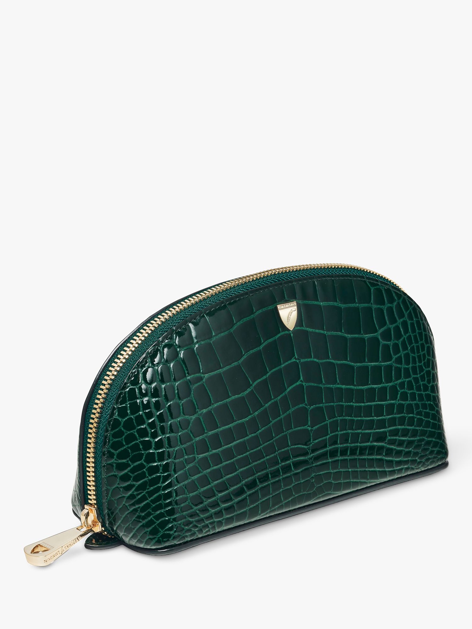 Aspinal of London Small Croc Effect Leather Cosmetic Case, Evergreen 3