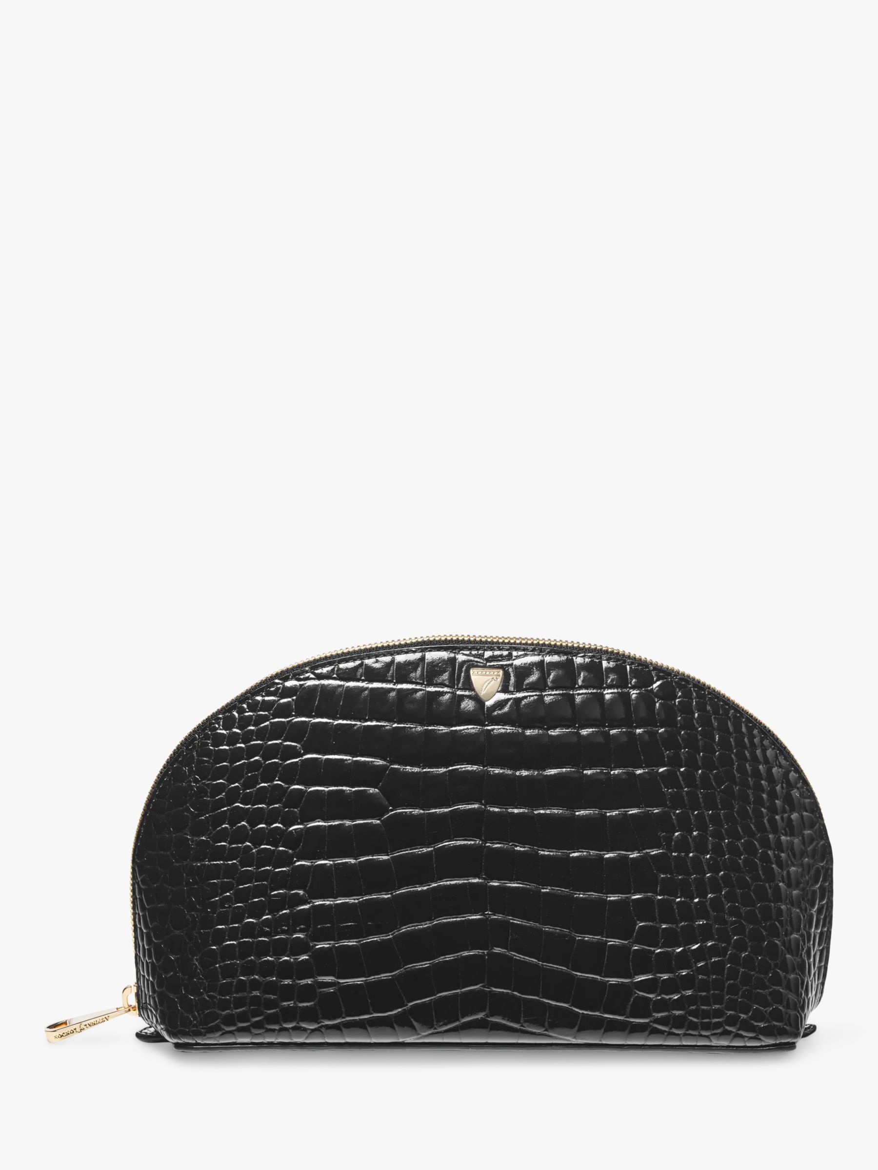 Aspinal of London Large Croc Effect Leather Cosmetic Case, Black 1