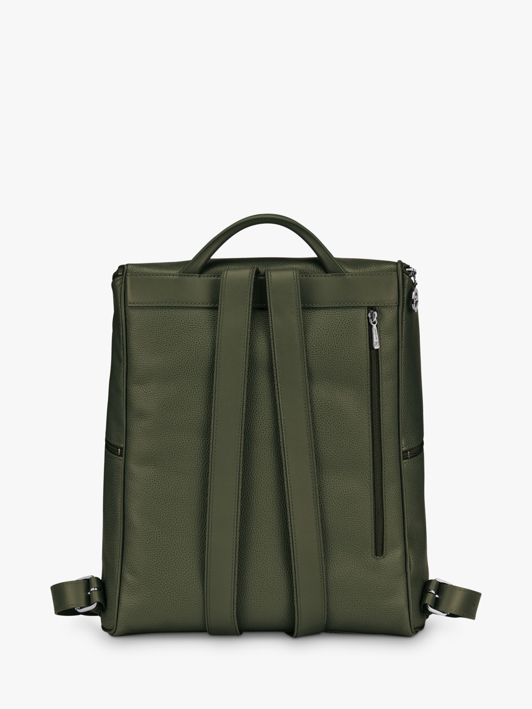 Buy Longchamp Le Foulonné Leather Zip Backpack, Khaki Online at johnlewis.com