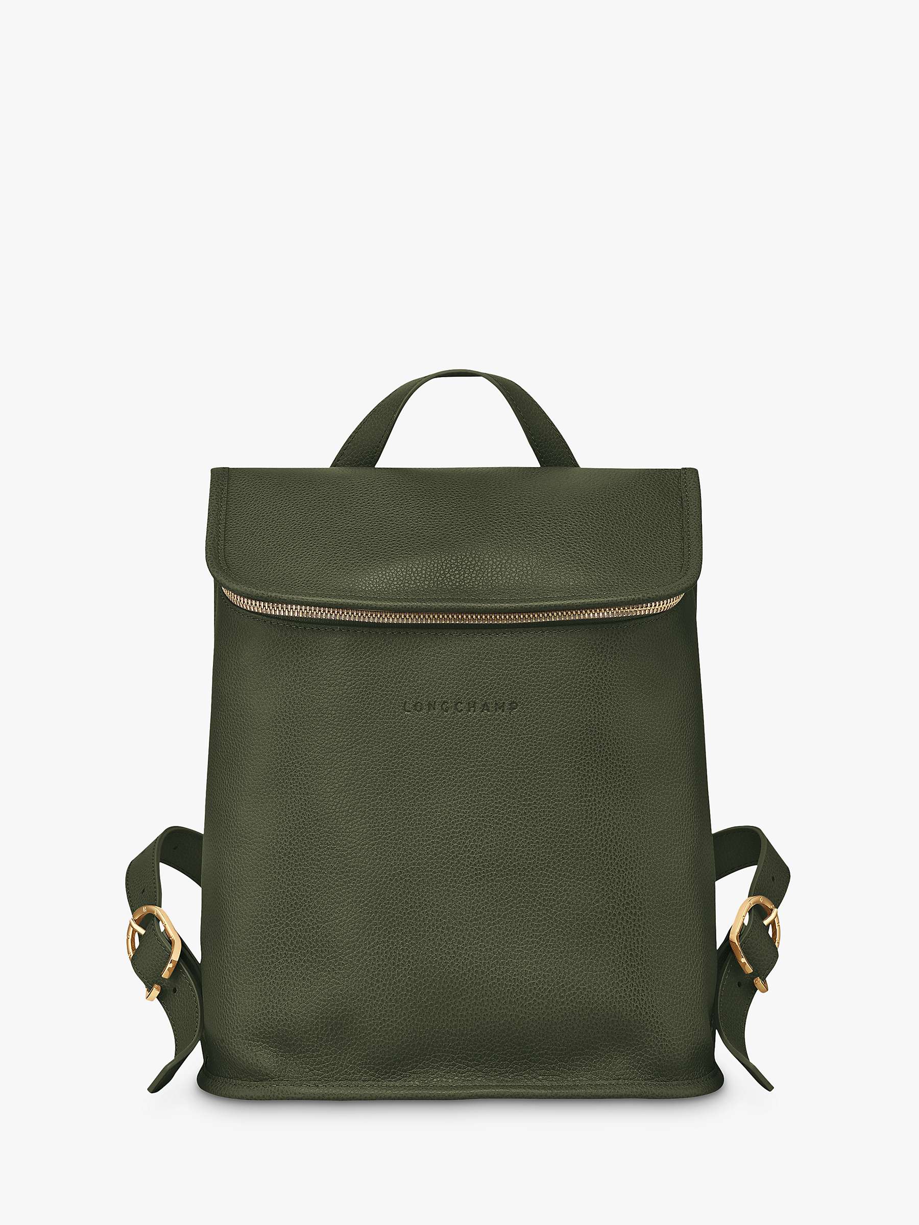 Buy Longchamp Le Foulonné Leather Backpack, Khaki Online at johnlewis.com