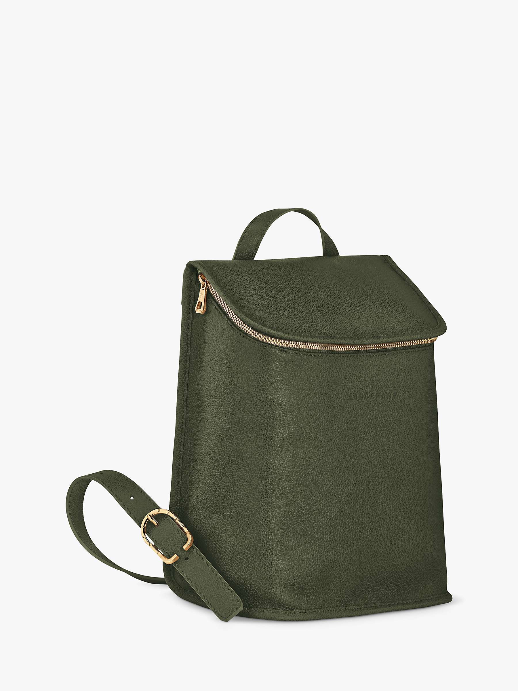 Buy Longchamp Le Foulonné Leather Backpack, Khaki Online at johnlewis.com