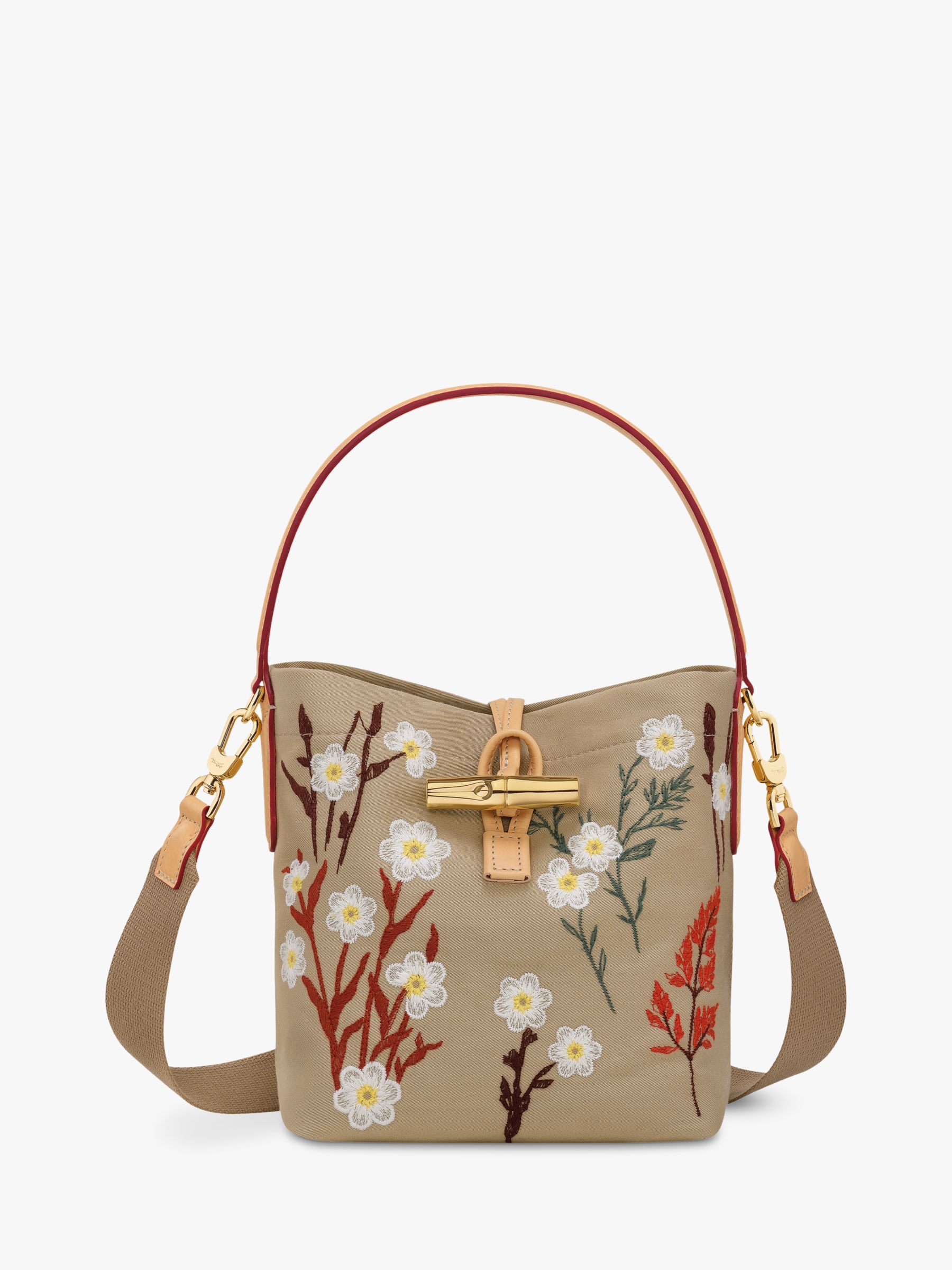 Buy Longchamp Roseau Mini Canvas Bucket Bag, Oat Online at johnlewis.com