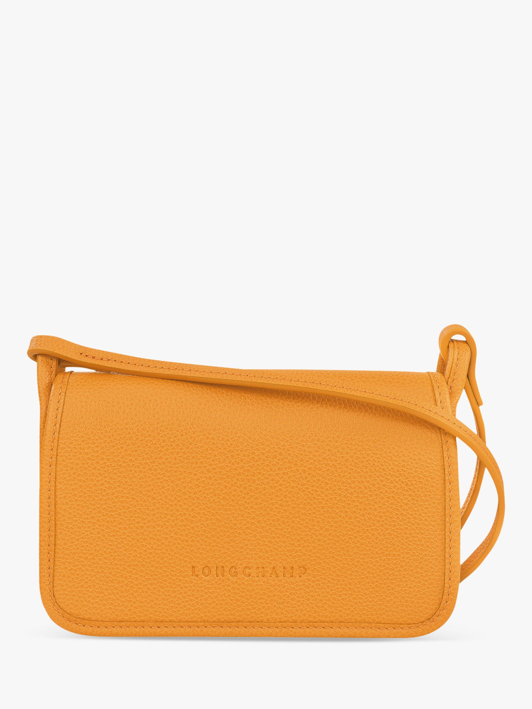 Longchamp Le Foulonné Leather Wallet on Shoulder Strap, Apricot at John ...