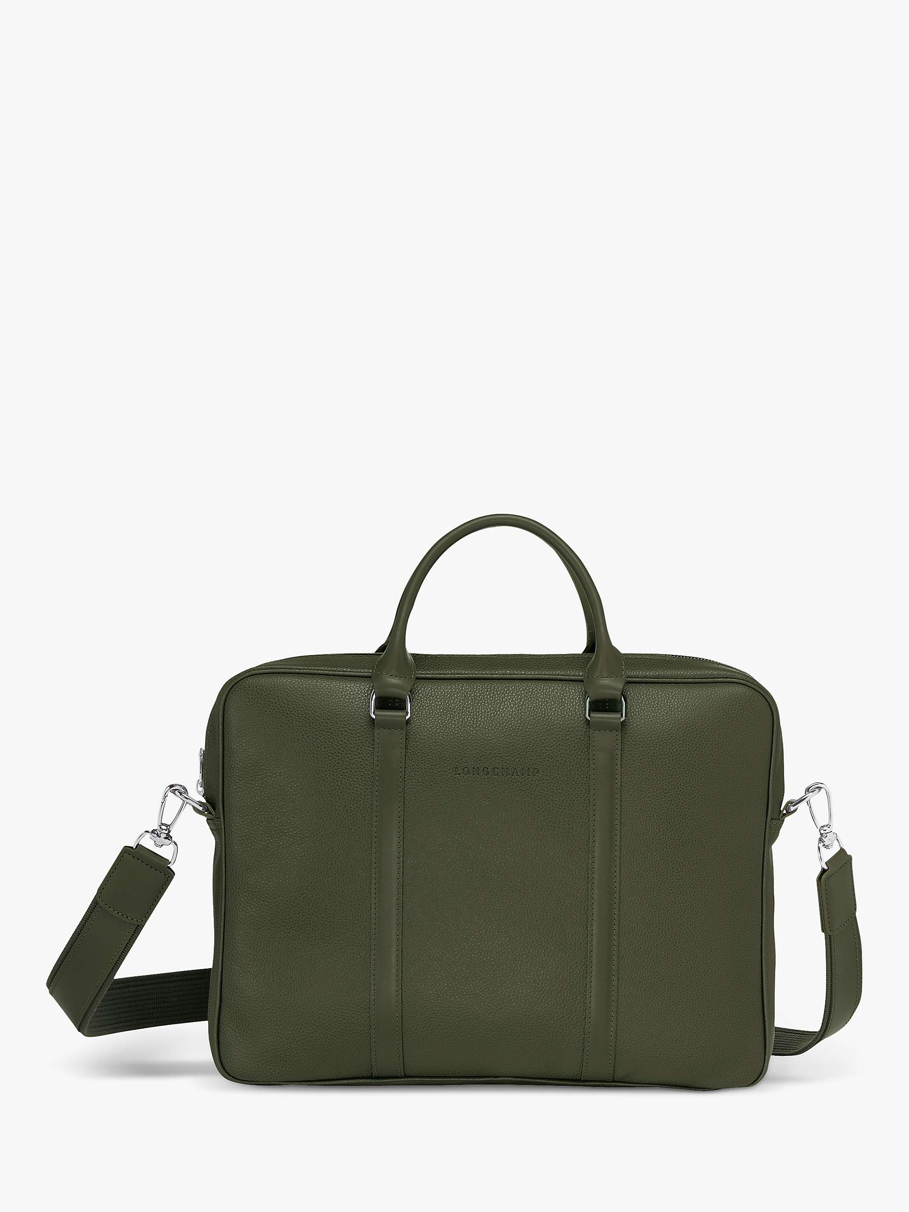 Buy Longchamp Le Foulonné Extra Small Leather Briefcase, Khaki Online at johnlewis.com