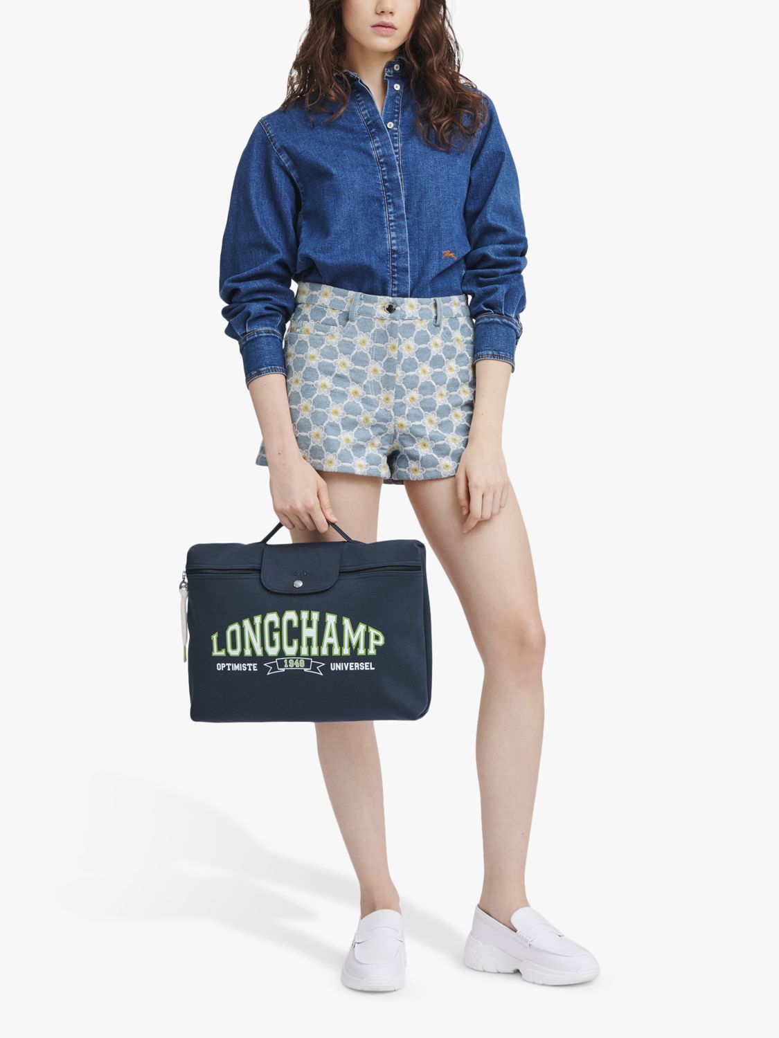 Buy Longchamp Le Pliage Cotton Jersey Logo Briefcase, Navy Online at johnlewis.com