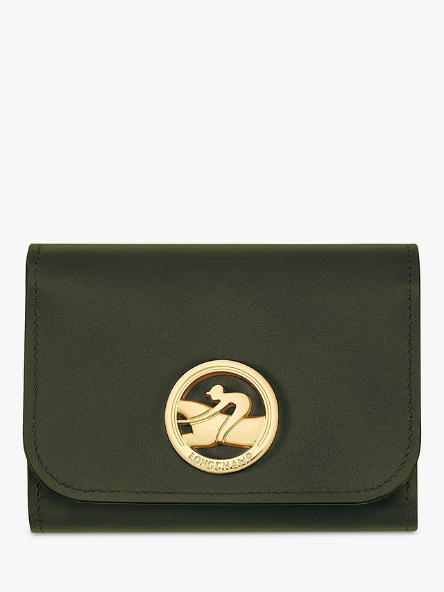 Longchamp Box-Trot Compact Leather Wallet, Khaki