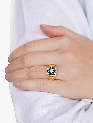 Milton & Humble Jewellery Second Hand 18ct White & Yellow Gold Sapphire & Diamond Floral Cluster Ring, Dated London 1978