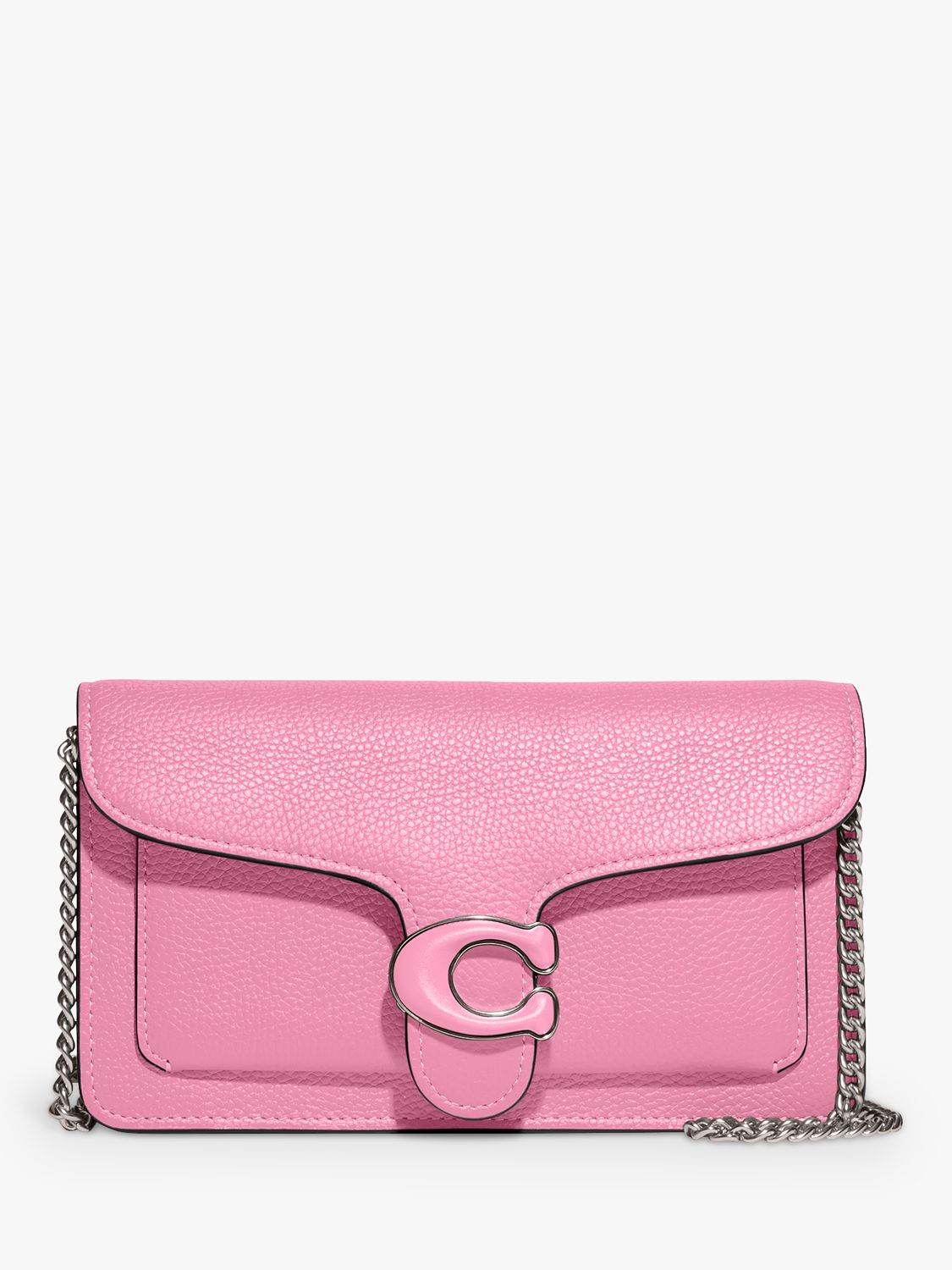 Coach Tabby Chain Leather Clutch Bag, Vivid Pink at John Lewis & Partners