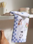 John Lewis Cats & Dogs Print Cotton Tea Towel, Blue/Multi