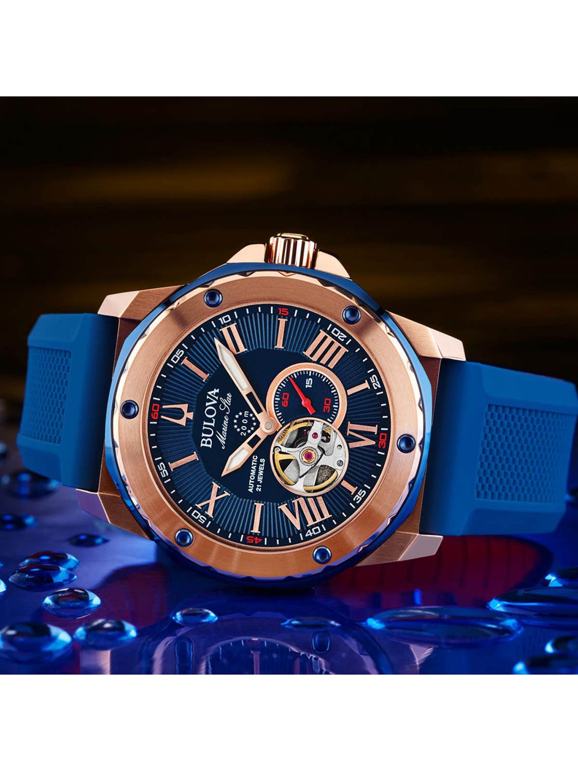 Buy Bulova 98A227 Men's Marine Star Automatic Heartbeat Silicone Strap Watch, Blue Online at johnlewis.com