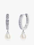 Ivory & Co. Canterbury Crystal and Faux Pearl Hoop Earrings, Silver/White