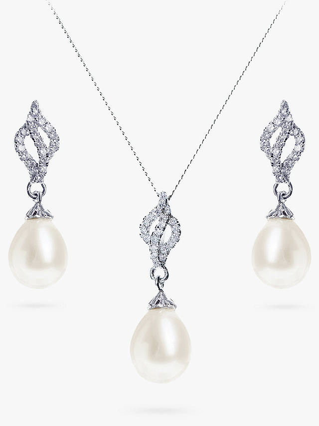 Ivory & Co. Lisbon Faux Pearl and Crystal Drop Earrings and Pendant Necklace Jewellery Set, Silver/White