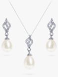 Ivory & Co. Lisbon Faux Pearl and Crystal Drop Earrings and Pendant Necklace Jewellery Set, Silver/White