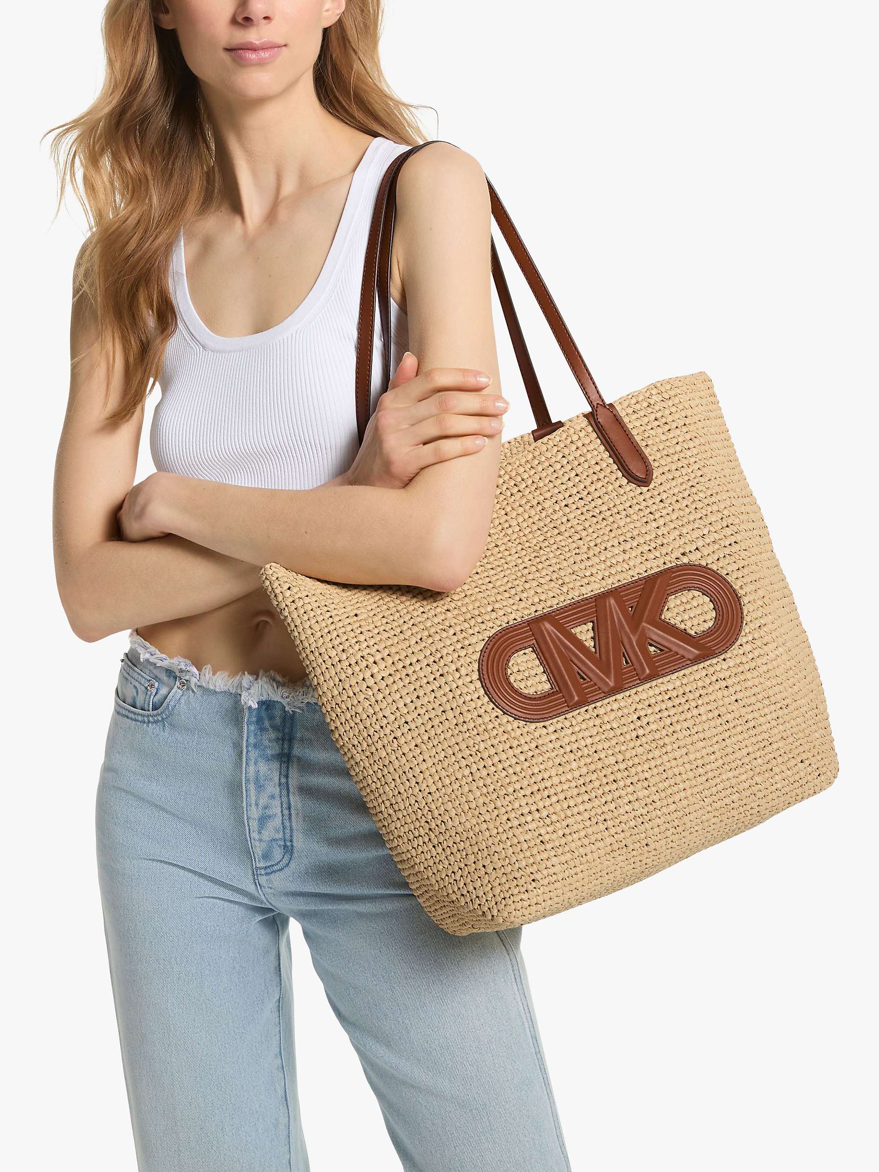 Buy Michael Kors Eliza XL Straw Tote Bag, Natural/Luggage Online at johnlewis.com