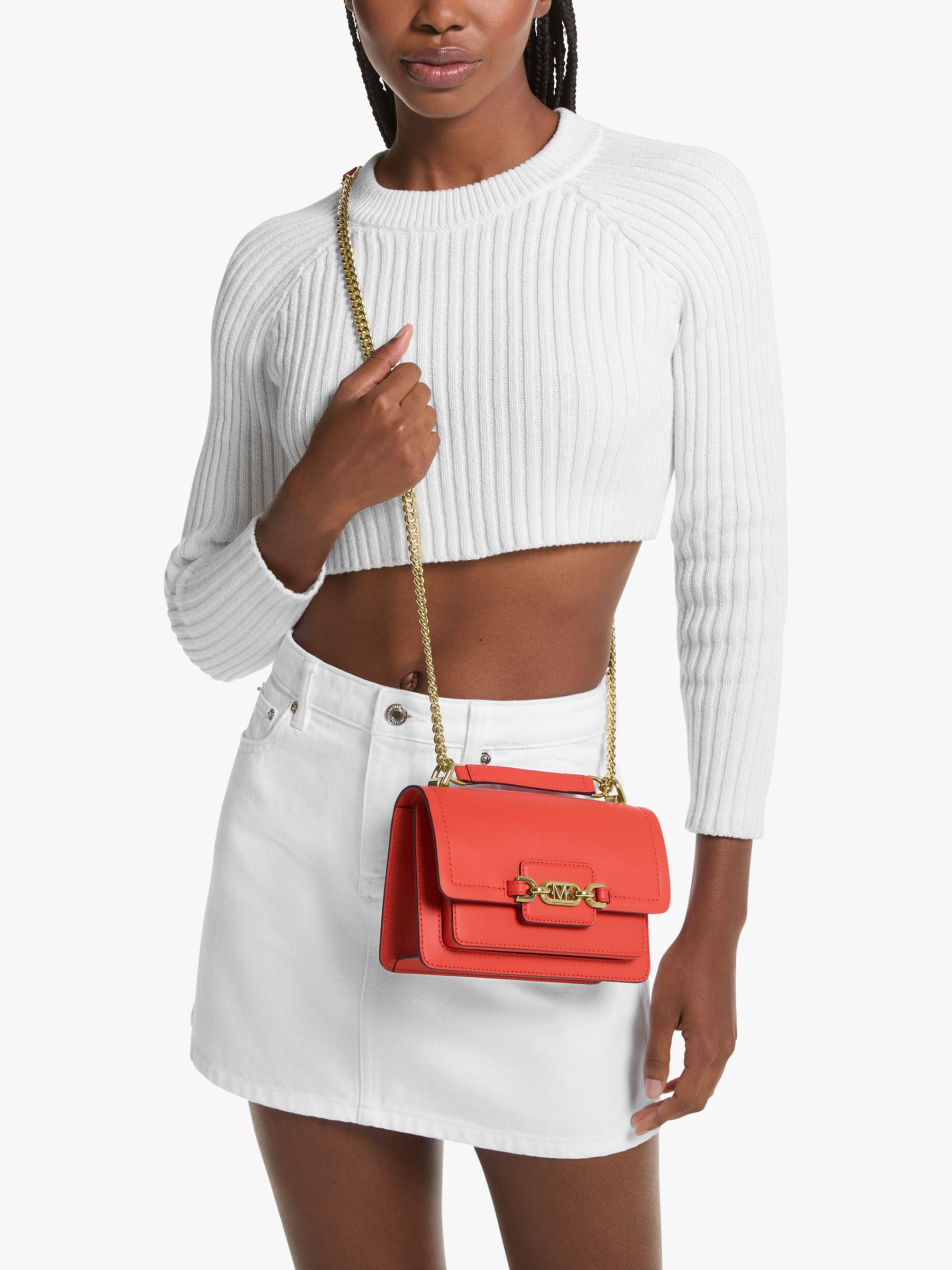 Buy Michael Kors Heather Small Leather Cross Body Bag, Spiced Coral Online at johnlewis.com