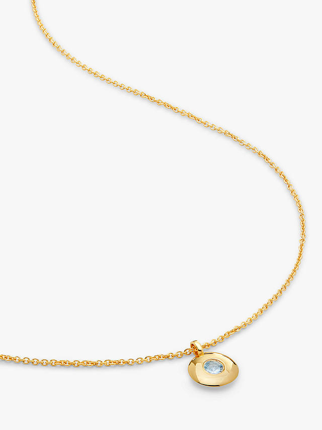 Monica Vinader Personalisable Round Birthstone Pendant Necklace, Aquamarine/March