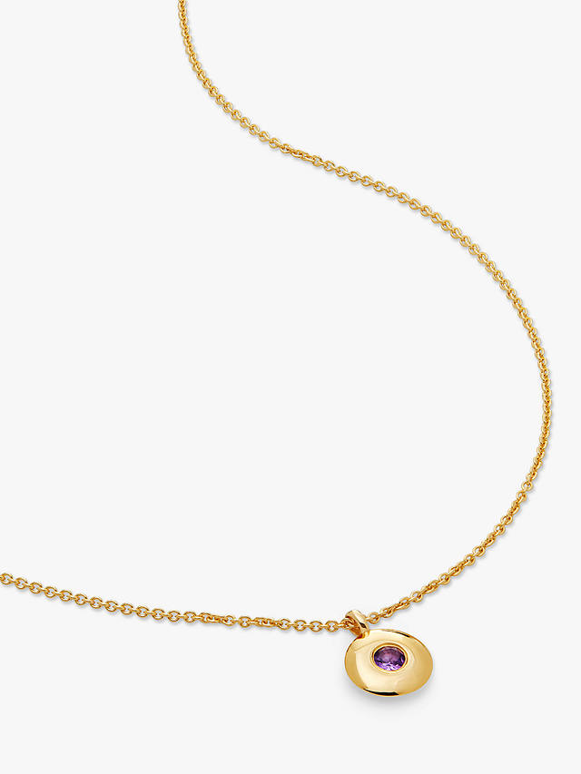 Monica Vinader Personalisable Round Birthstone Pendant Necklace, Amethyst/February