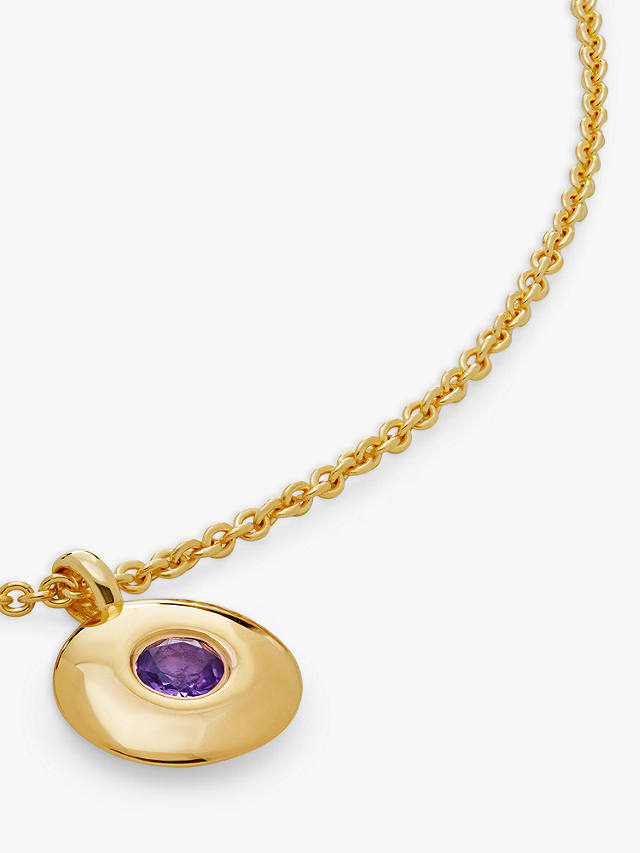 Monica Vinader Personalisable Round Birthstone Pendant Necklace, Amethyst/February