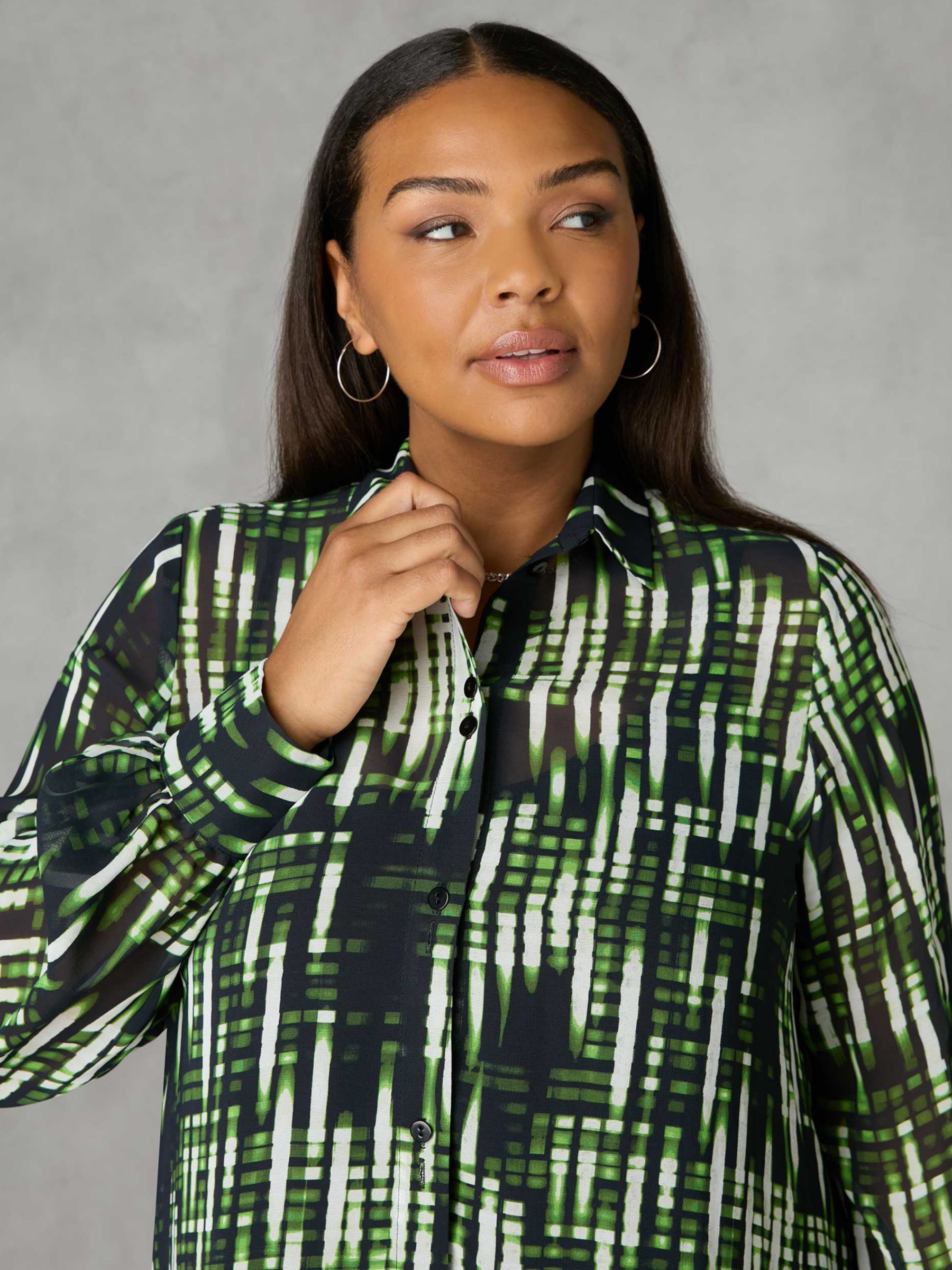 Buy Live Unlimited Curve Blurred Print Ruched Front Blouse, Green Online at johnlewis.com