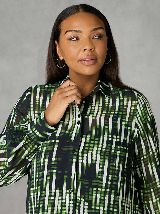 Live Unlimited Curve Blurred Print Ruched Front Blouse, Green