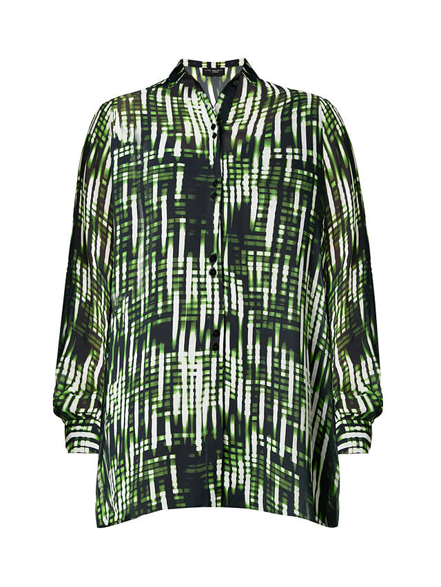 Live Unlimited Curve Blurred Print Ruched Front Blouse, Green