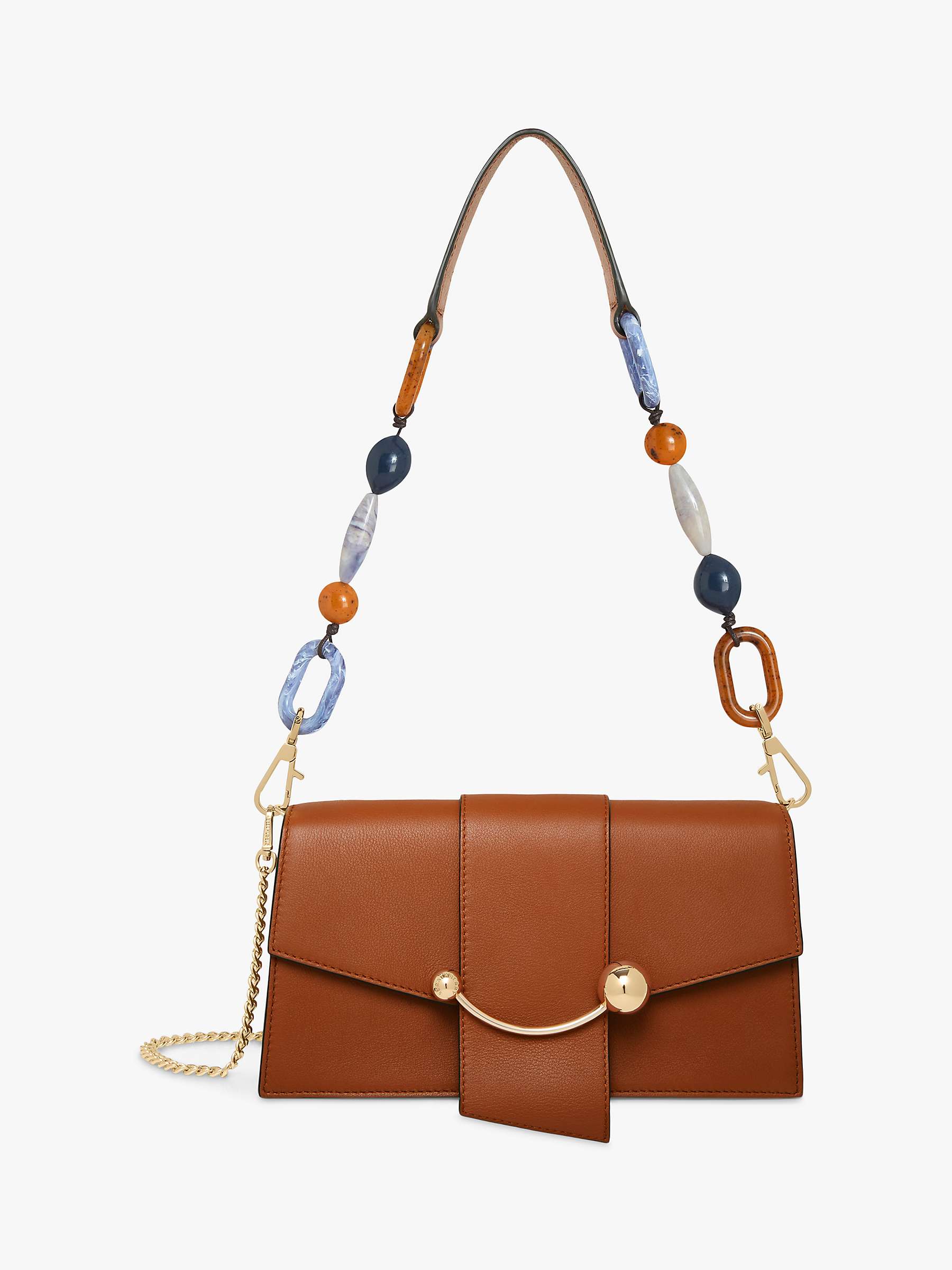Buy Strathberry Mini Crescent Detail Beaded Strap Leather Shoulder Bag, Chestnut Online at johnlewis.com