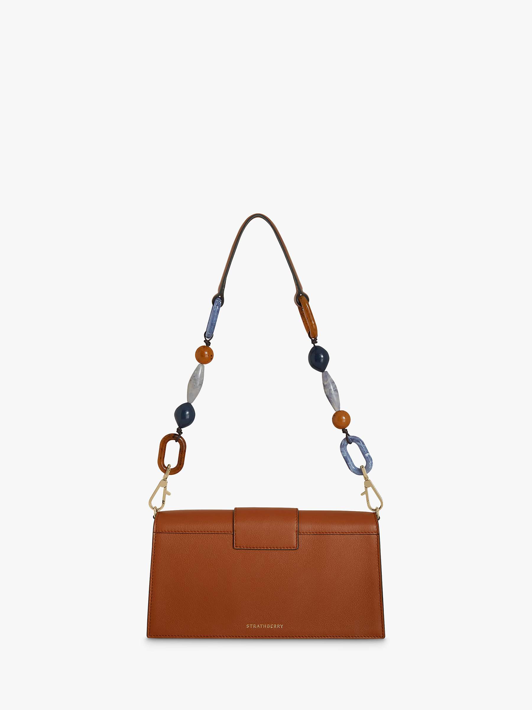 Buy Strathberry Mini Crescent Detail Beaded Strap Leather Shoulder Bag, Chestnut Online at johnlewis.com