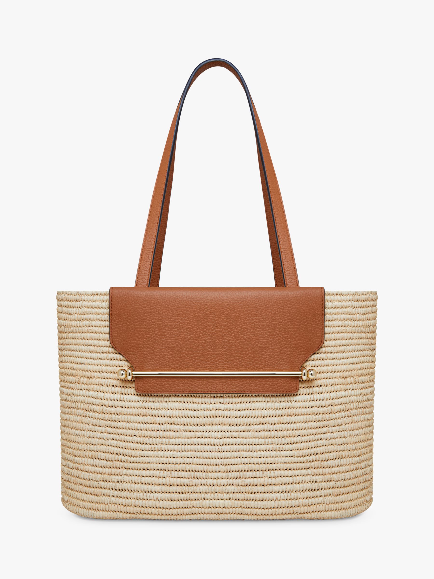 Strathberry Raffia and Leather Basket Shoulder Bag, Tan