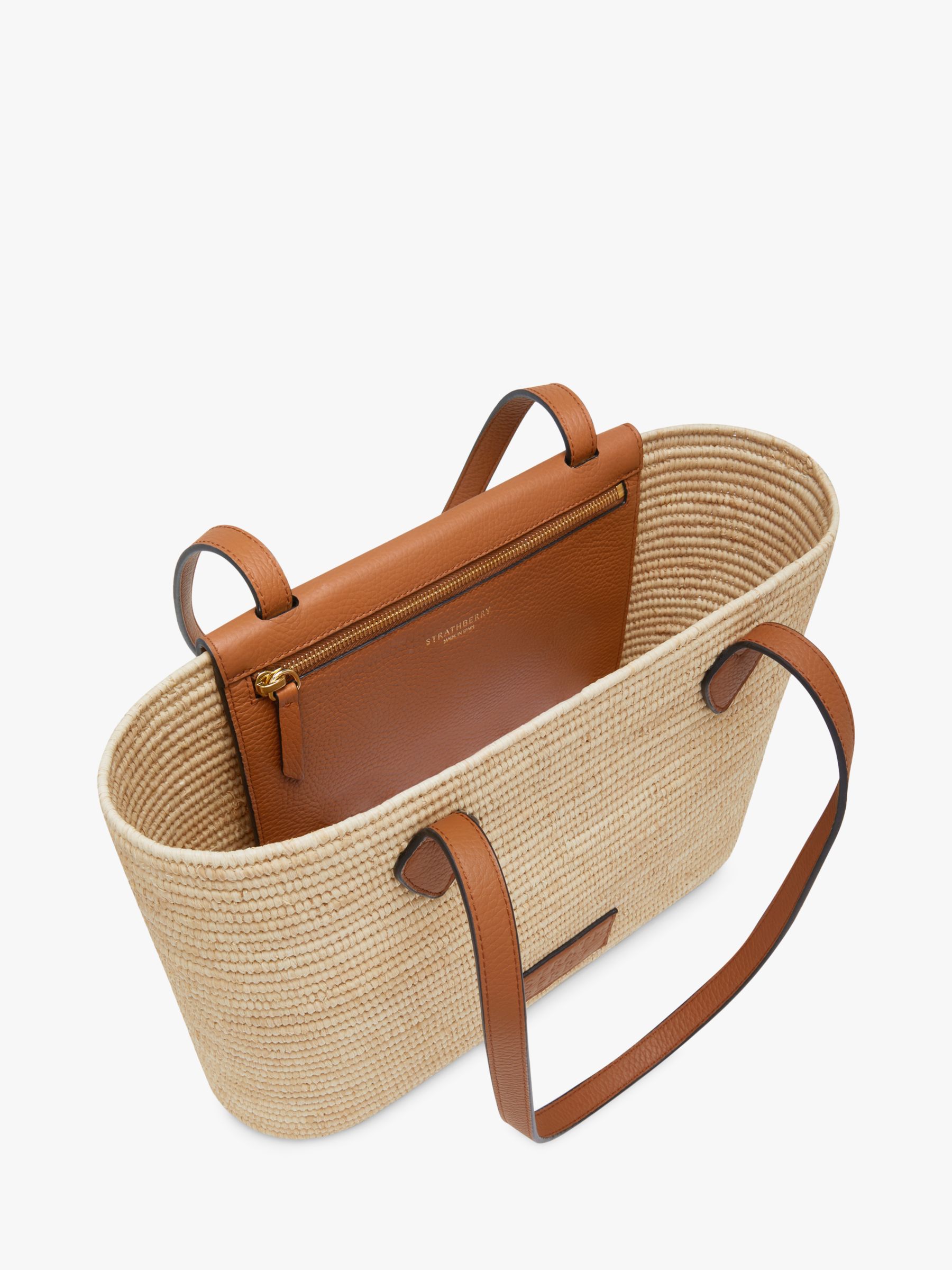 Strathberry Raffia and Leather Basket Shoulder Bag, Tan