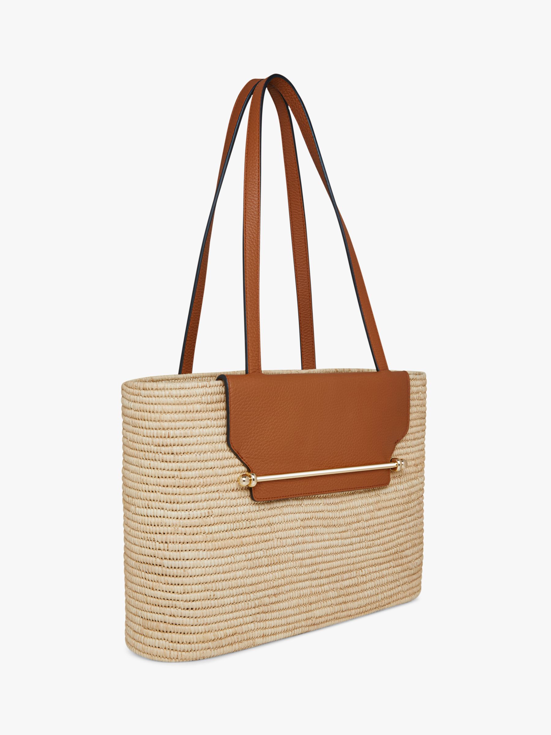 Strathberry Raffia and Leather Basket Shoulder Bag, Tan
