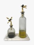 Culinary Concepts Olive Collection Oil & Vinegar Glass Decanter Set with Marble Base, Clear/Brass