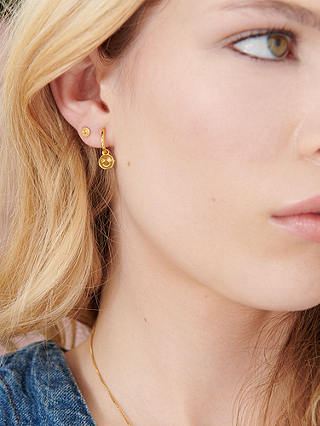 Rachel Jackson London Smiley Face Huggie Hoop Earrings, Gold