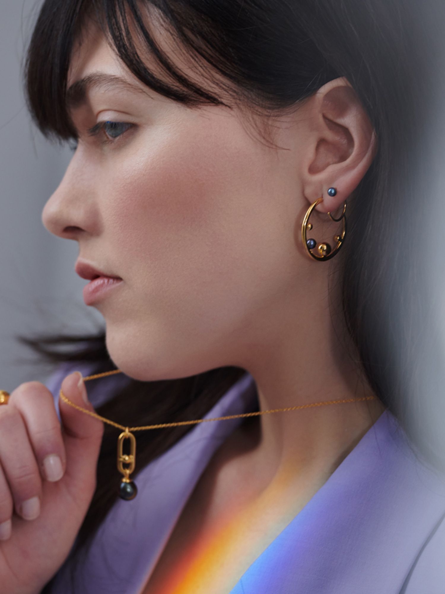 Buy Rachel Jackson London Statement Stellar Black Pearl Hoop Earrings, Gold Online at johnlewis.com