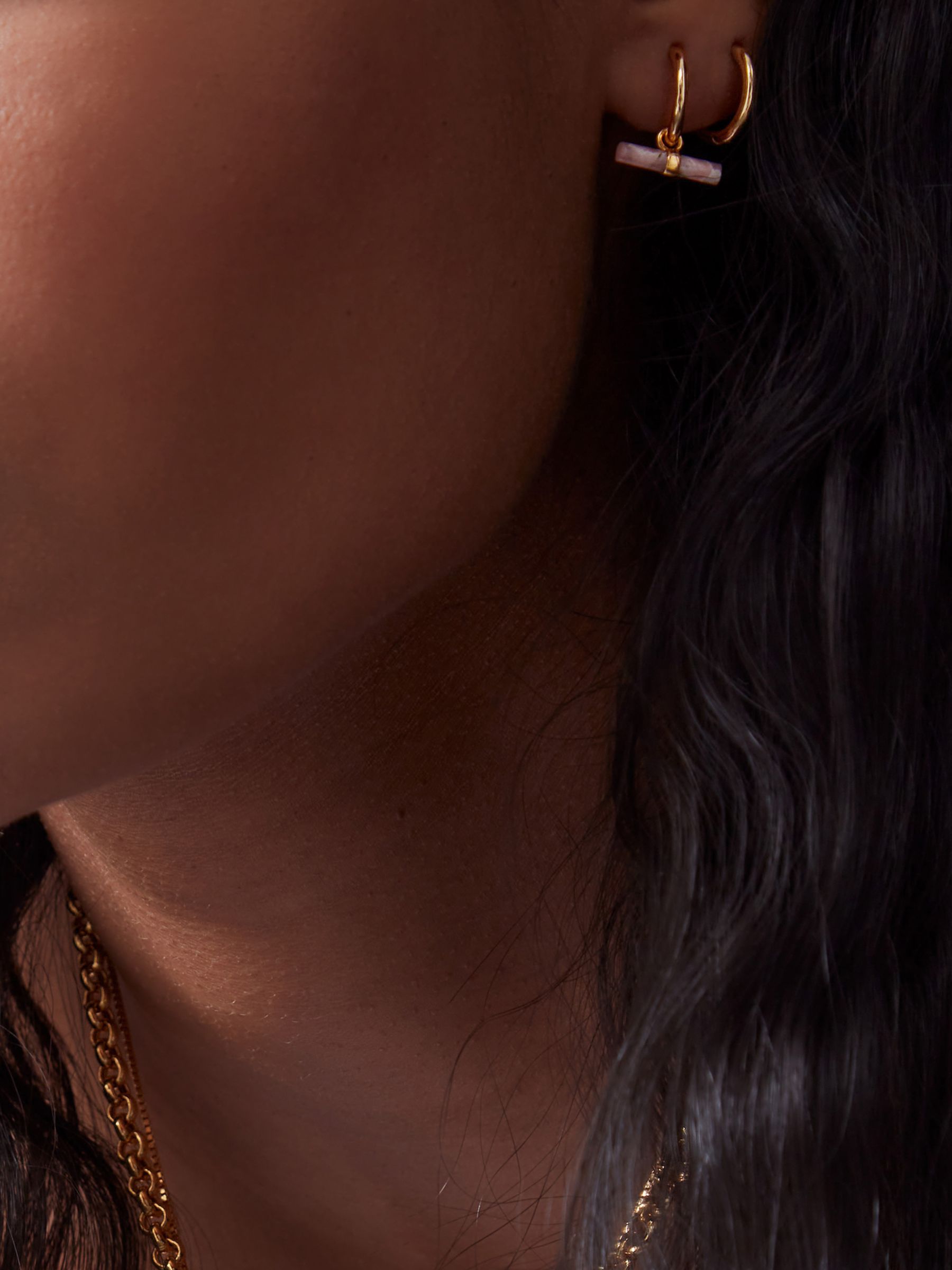 Buy Rachel Jackson London  Mini Rose T Bar Huggie Hoop Earrings, Gold/Pink Online at johnlewis.com