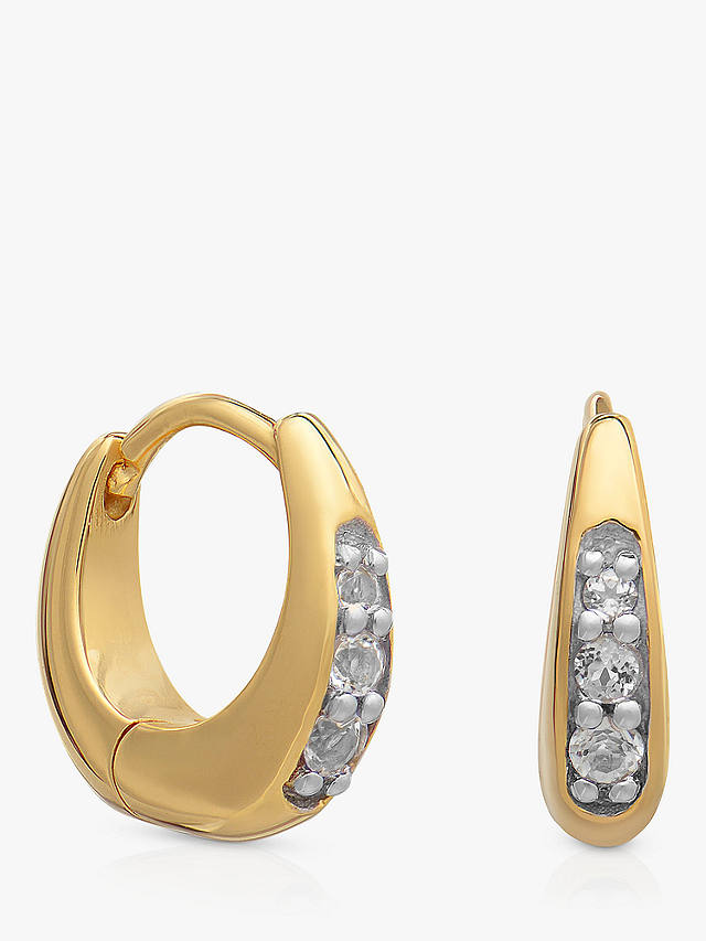Rachel Jackson London Birthstone Huggie Hoop Earrings, Gold, Rock Crystal - April