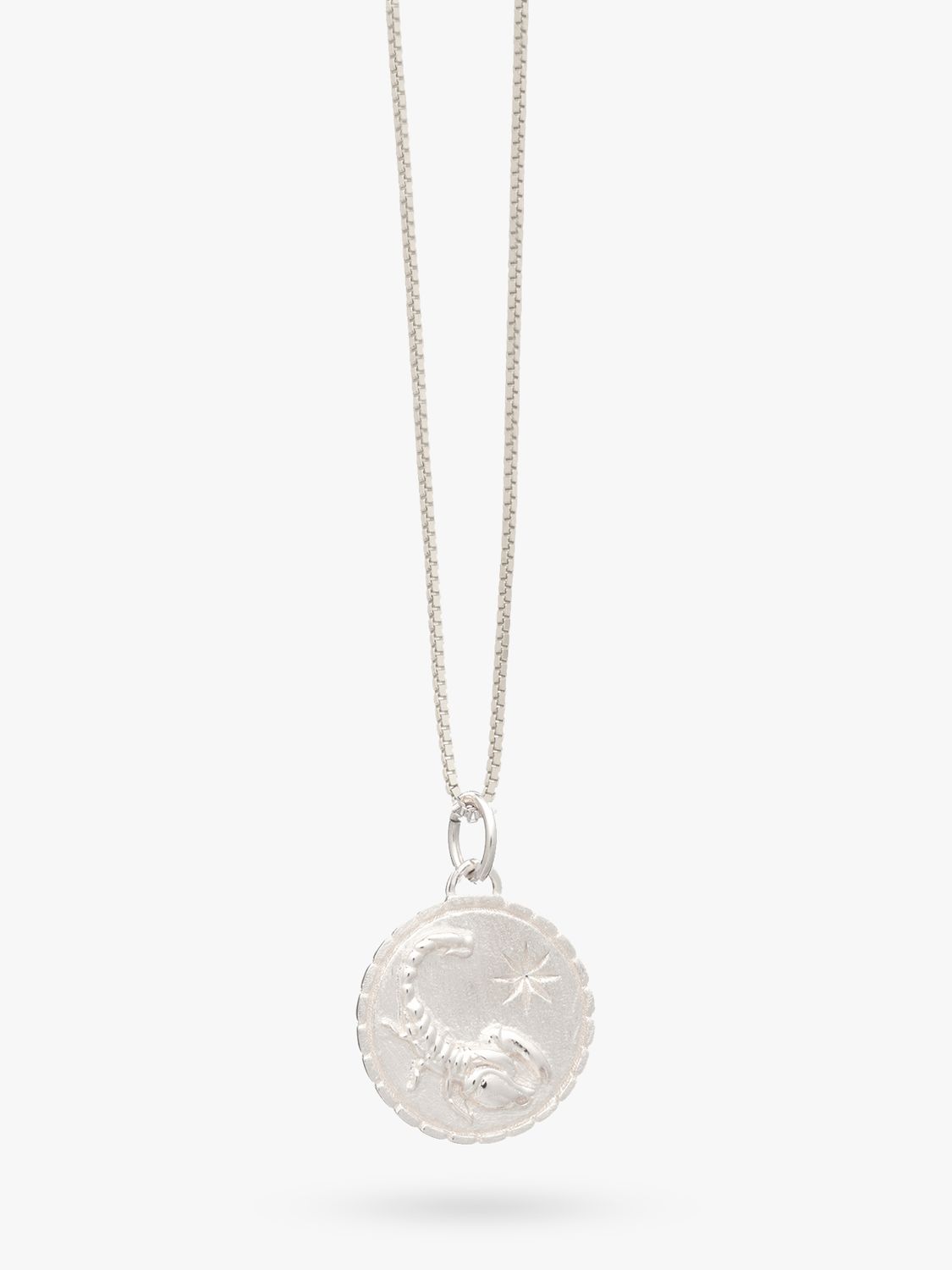 Rachel Jackson London Personalised Zodiac Art Coin Necklace, Silver, Scorpio