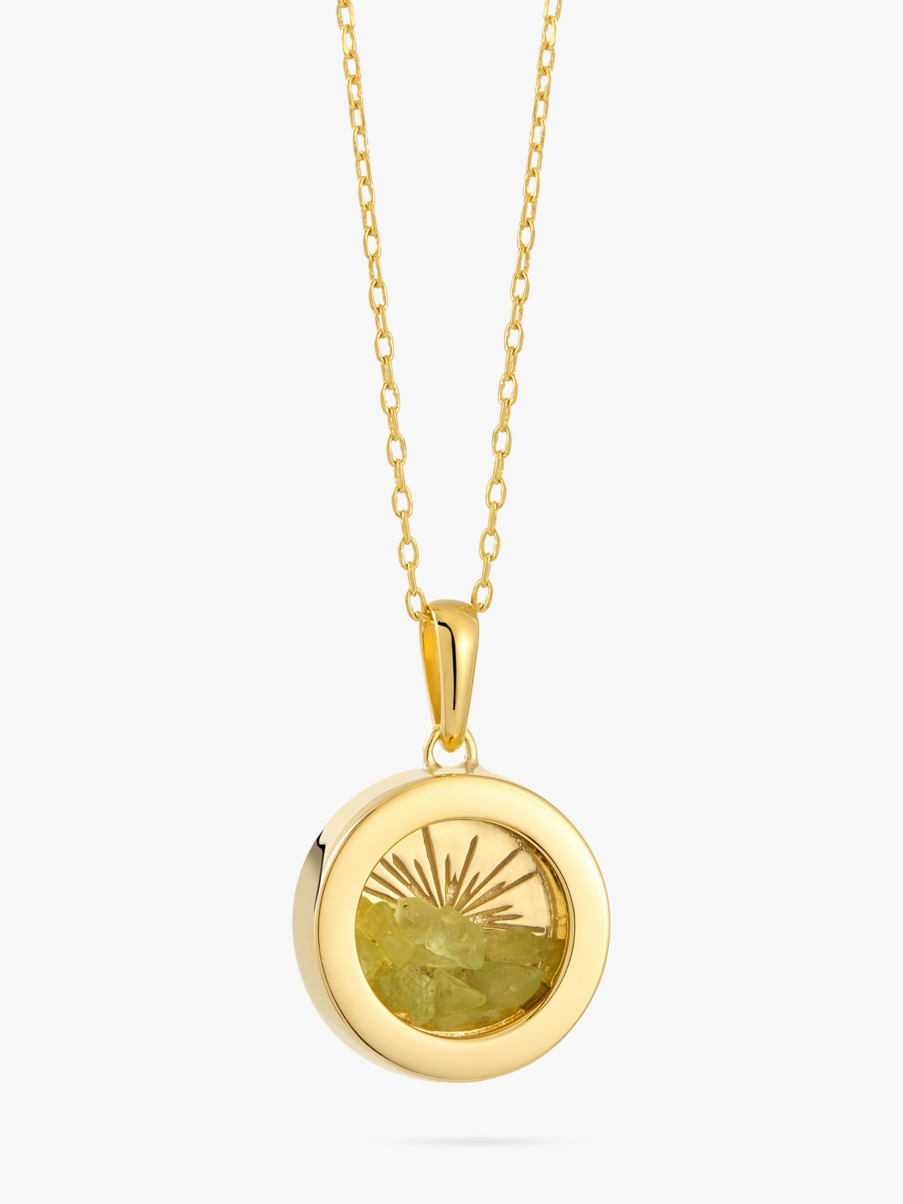 Rachel Jackson London Personalised Small Deco Sun Birthstone Amulet Necklace, Gold, Peridot - August