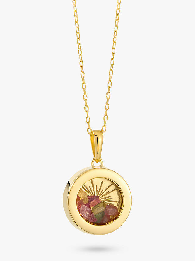 Rachel Jackson London Personalised Small Deco Sun Birthstone Amulet Necklace, Gold, Tourmaline - October